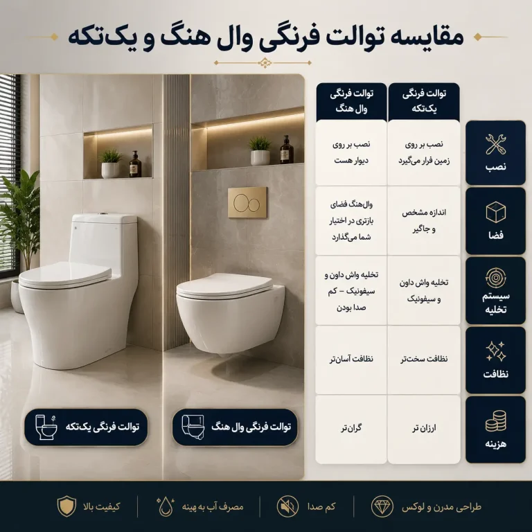 مقایسه توالت فرنگی یک تکه و وال هنگ